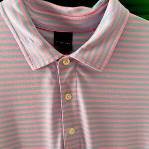 Large pink and blue stripe Dunning golf shirt